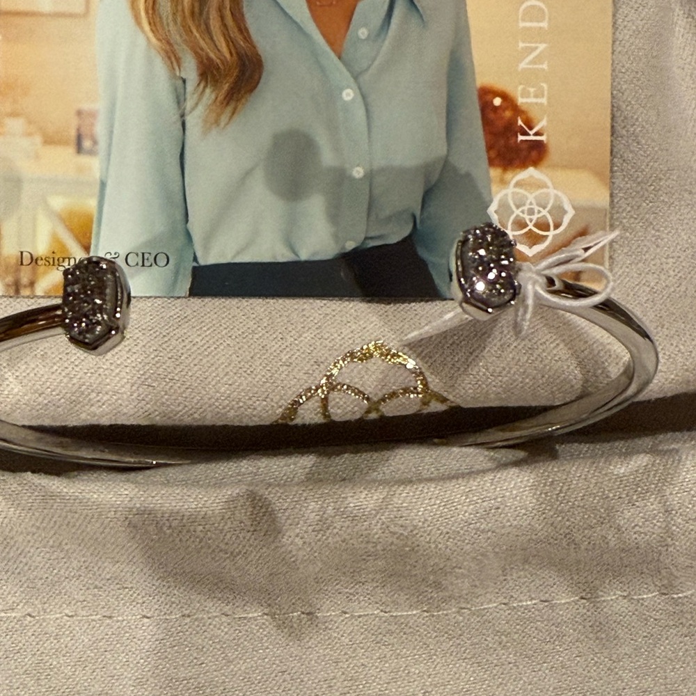 Kendra Scott Emilie Cuff Bracelet Rhodium Platinum Drusy - Picture 3 of 9